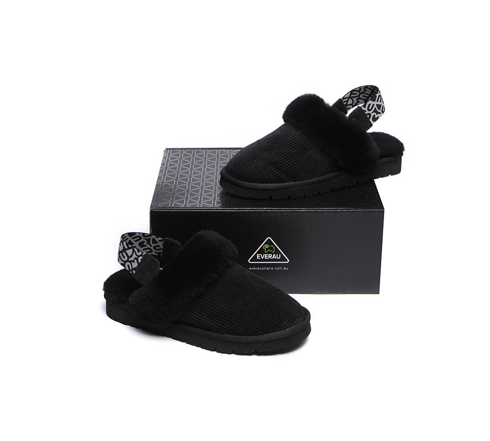 EVERAU® UGG Slippers Women Sheepskin Wool Removable Strap Slingback Corduroy - UGG EXPRESS