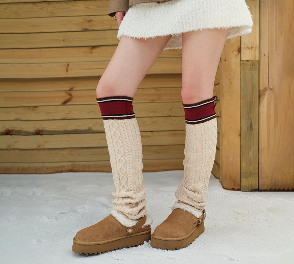 AUSTRALIAN SHEPHERD® UGG Slippers Sheepskin Wool Adjustable Strap Platform Pulsey