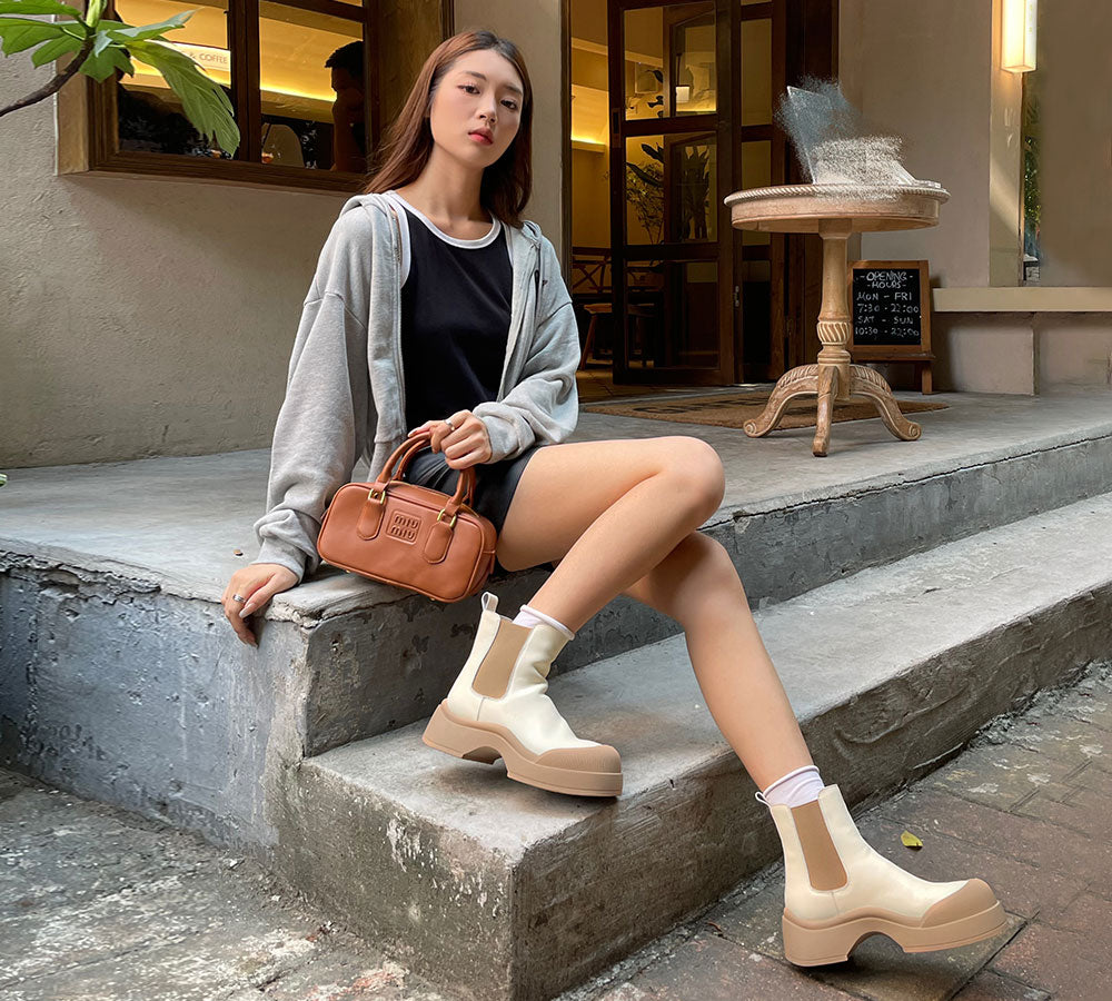 EVERAU® Women Leather Ankle Chunky Fashion Boots Mindy