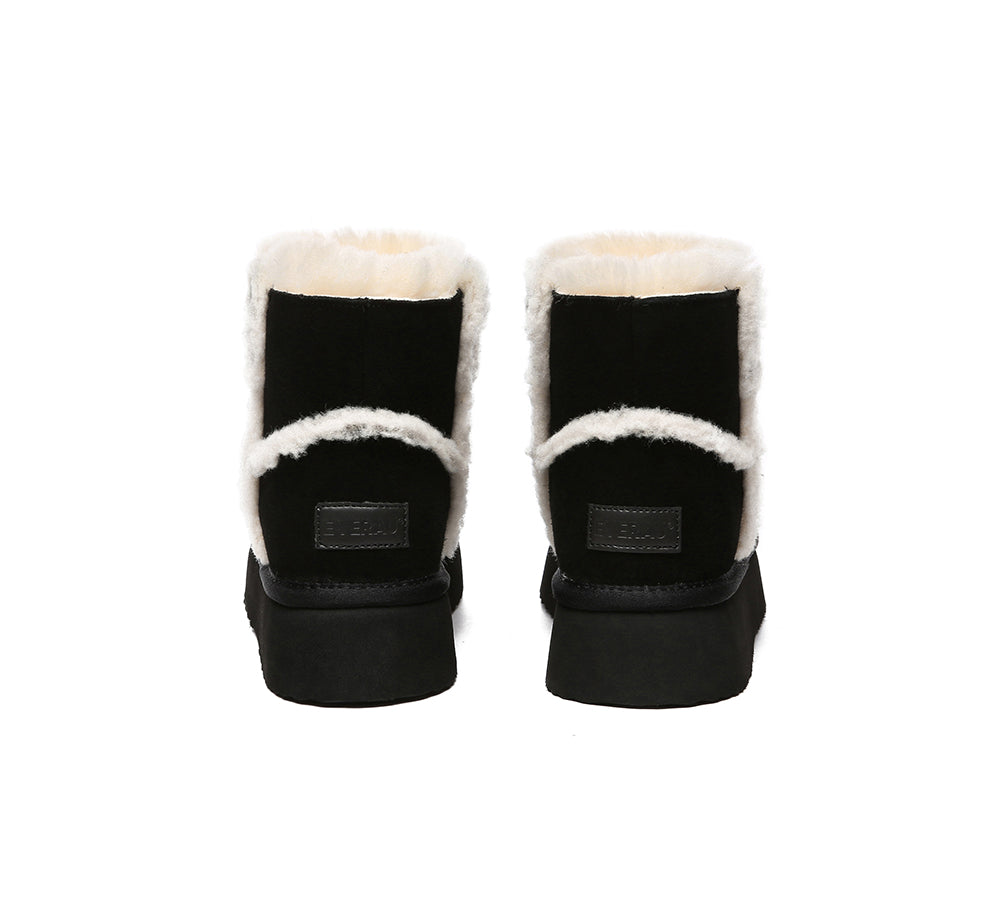 EVERAU® UGG Women Sheepskin Wool Shearling Lined Ankle Boots Schunck Platform