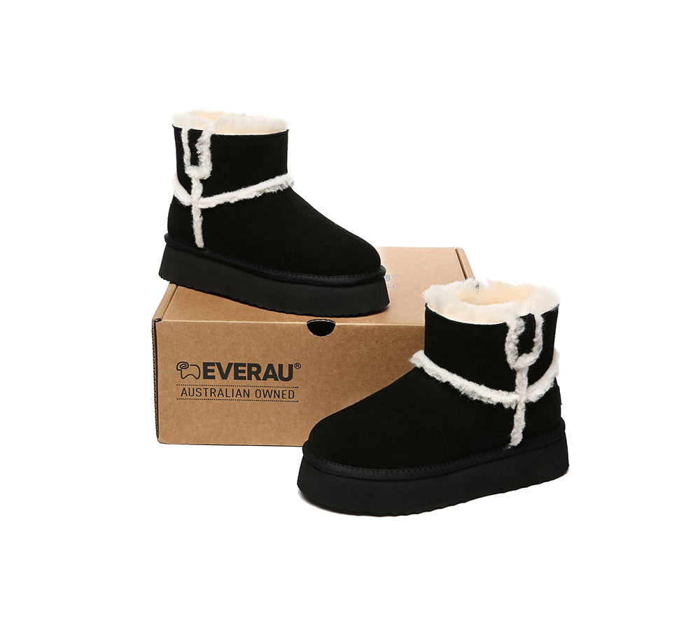 EVERAU® UGG Women Sheepskin Wool Shearling Lined Ankle Boots Schunck Platform
