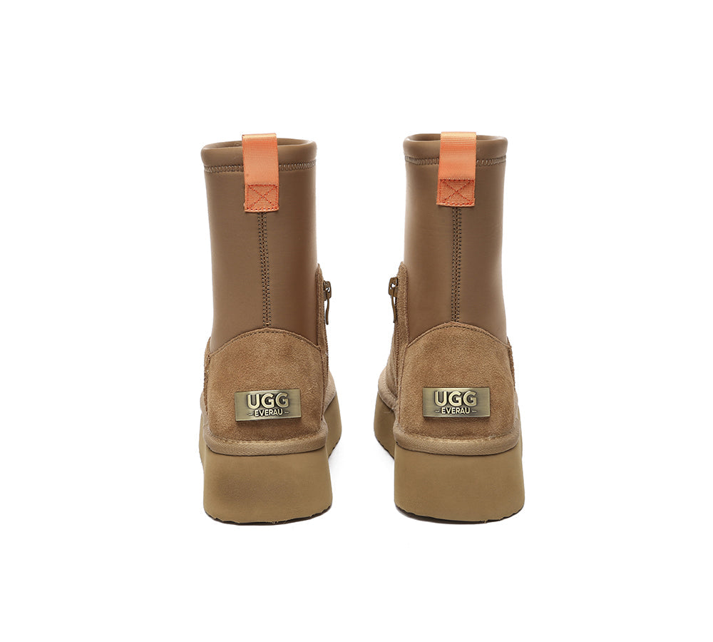 UGG EVERAU® UGG Boots Women Sheepskin Wool Zipper Decor Stretchy Mid Calf Platform Ethel - UGG EXPRESS
