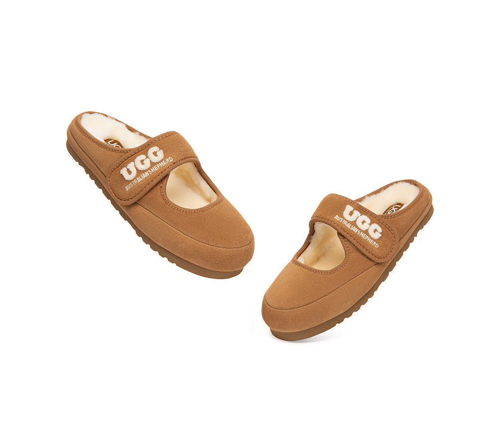 AUSTRALIAN SHEPHERD® UGG Slippers Sheepskin Wool Adjustable Strap Mary Jane Velly UGG AUSTRALIAN SHEPHERD