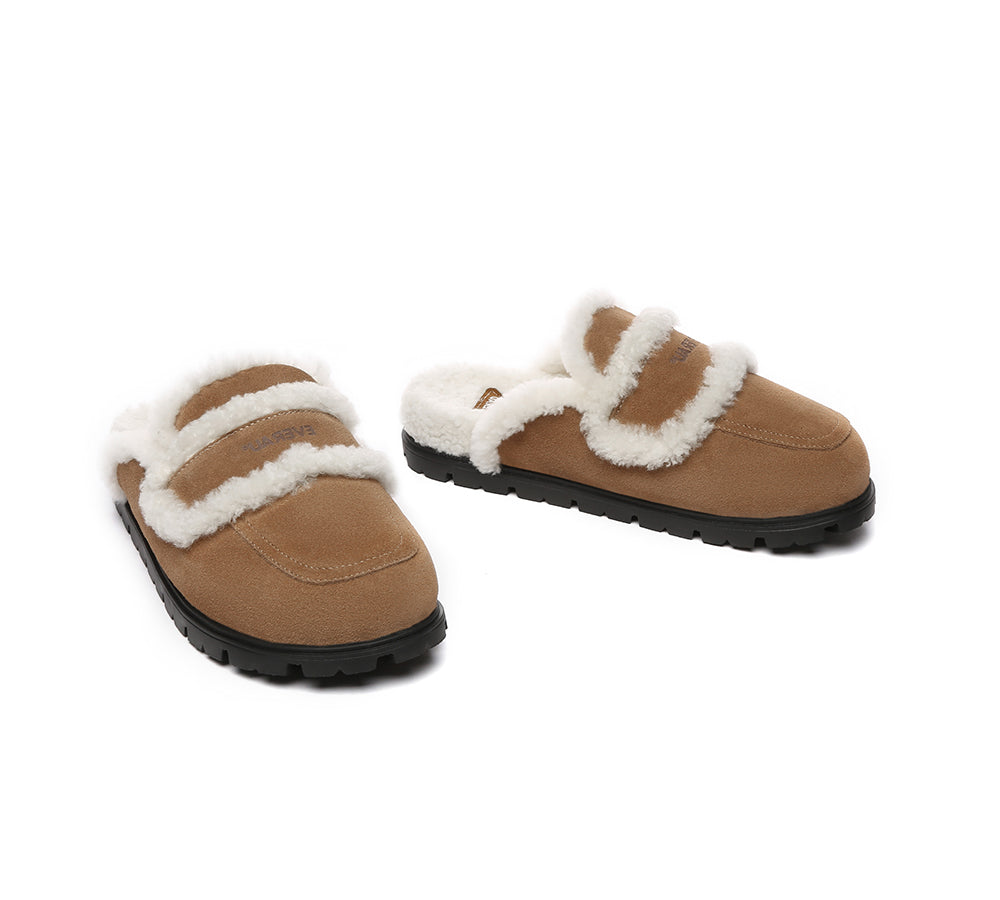 EVERAU® UGG Women Sheepskin Wool Shearling Lined Slippers Remi