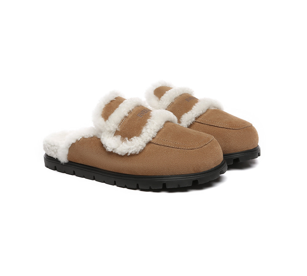 EVERAU® UGG Women Sheepskin Wool Shearling Lined Slippers Remi