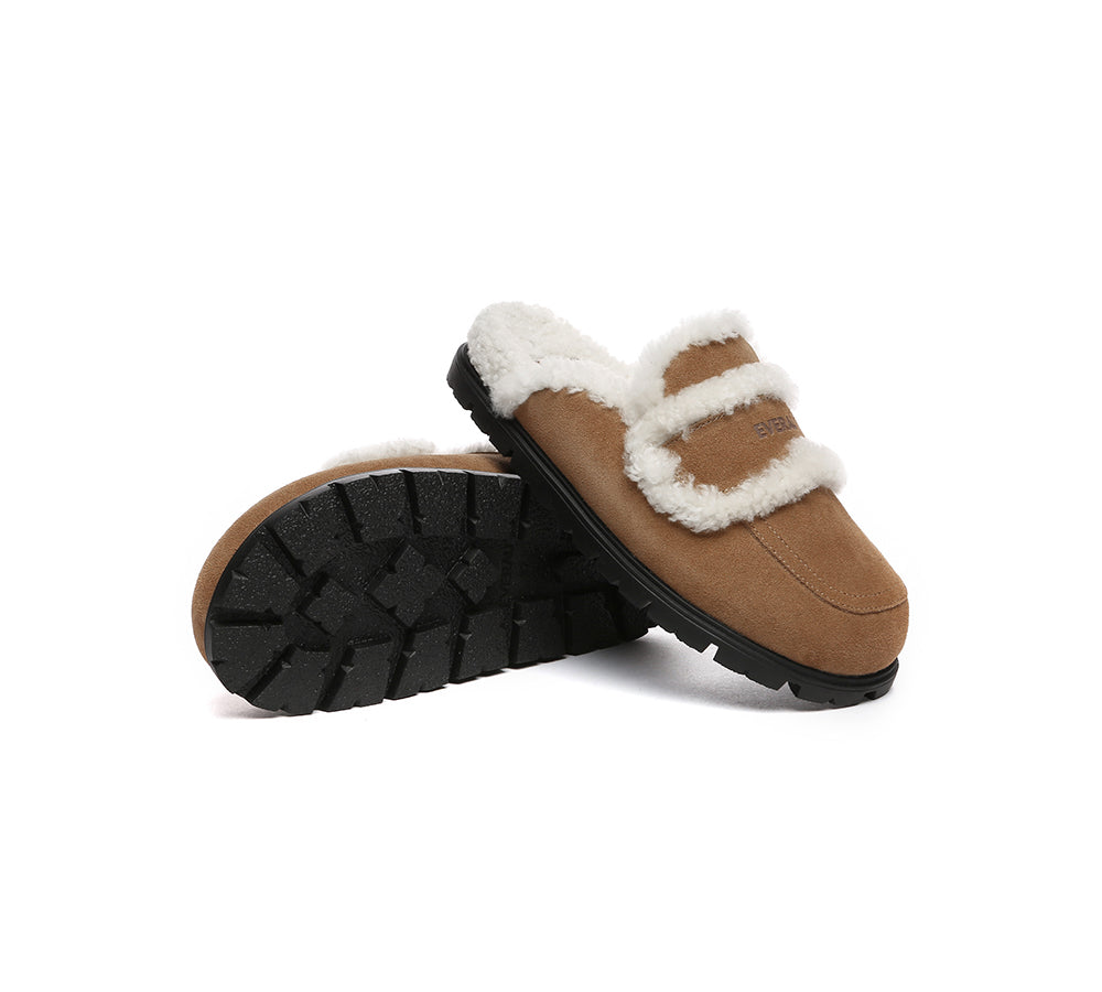 EVERAU® UGG Women Sheepskin Wool Shearling Lined Slippers Remi