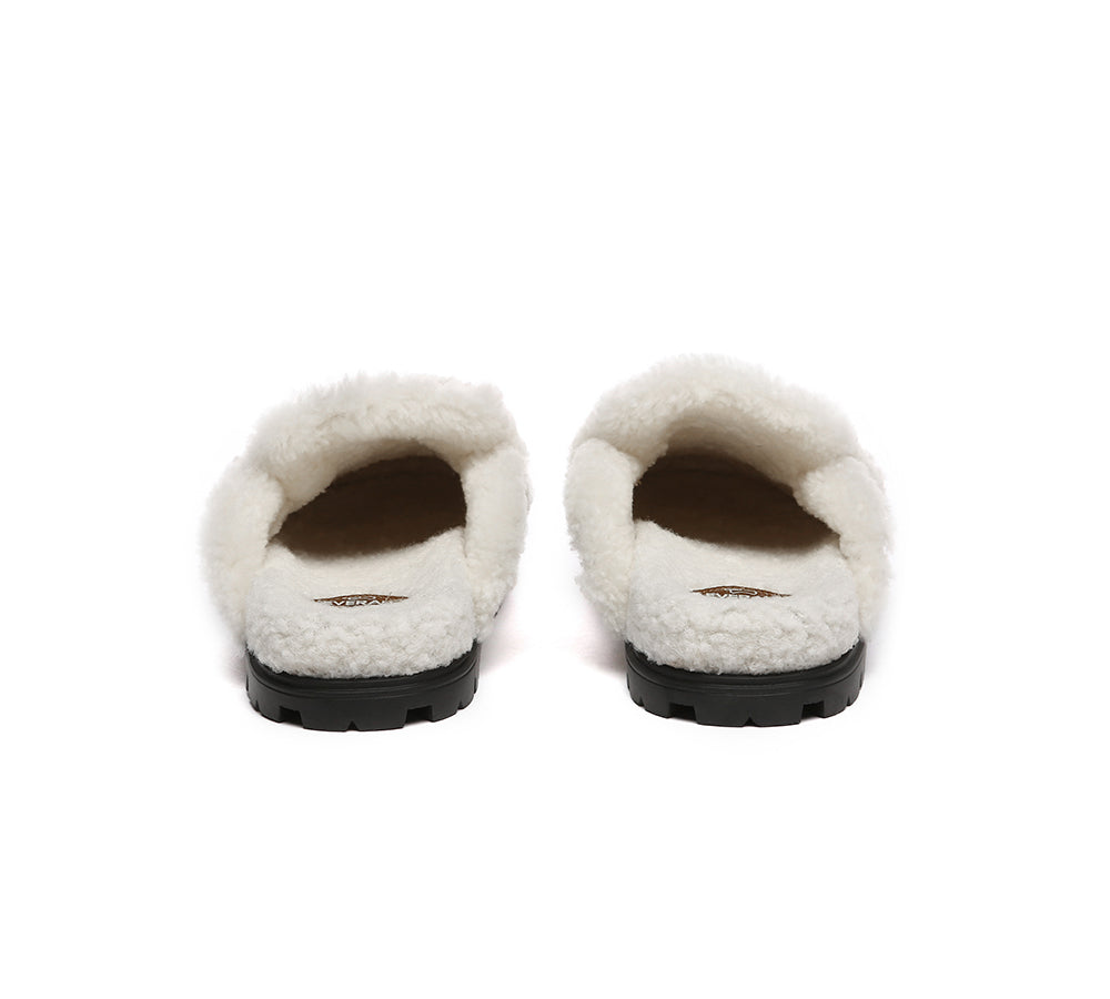 EVERAU® UGG Women Sheepskin Wool Shearling Lined Slippers Remi