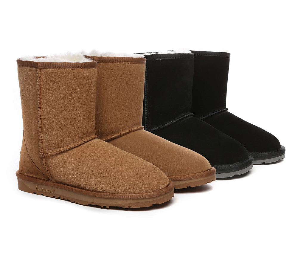 EVERAU® UGG Sheepskin Wool Mid Calf Boots Short Classic Suede