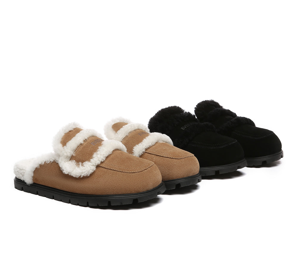 EVERAU® UGG Women Sheepskin Wool Shearling Lined Slippers Remi