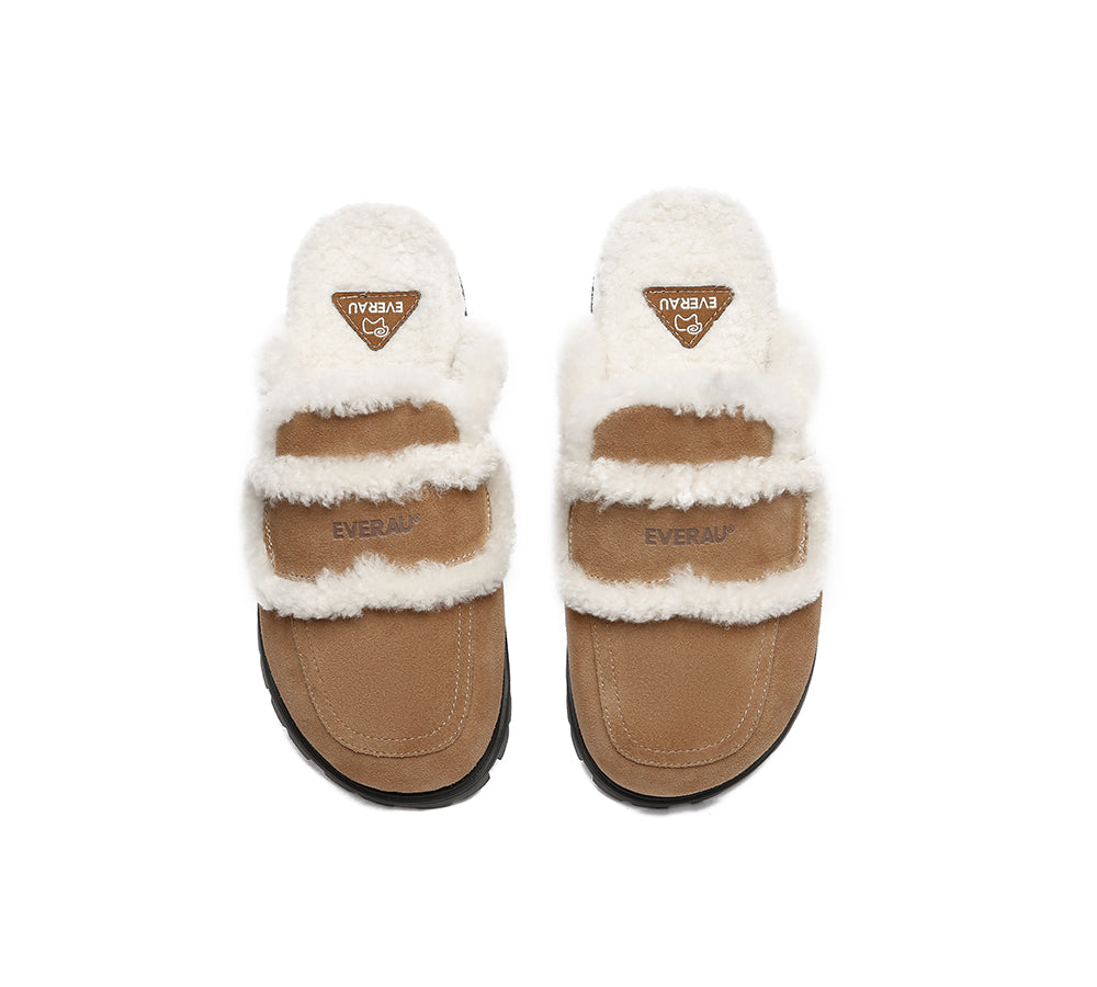 EVERAU® UGG Women Sheepskin Wool Shearling Lined Slippers Remi