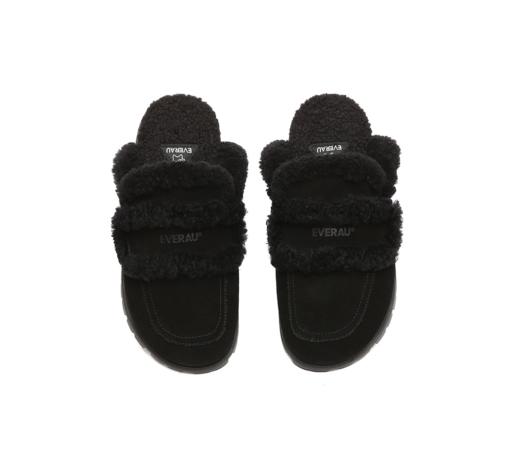 EVERAU® UGG Women Sheepskin Wool Shearling Lined Slippers Remi