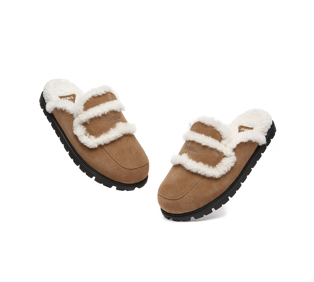 EVERAU® UGG Women Sheepskin Wool Shearling Lined Slippers Remi