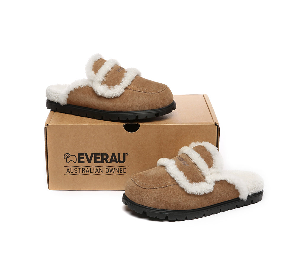 EVERAU® UGG Women Sheepskin Wool Shearling Lined Slippers Remi