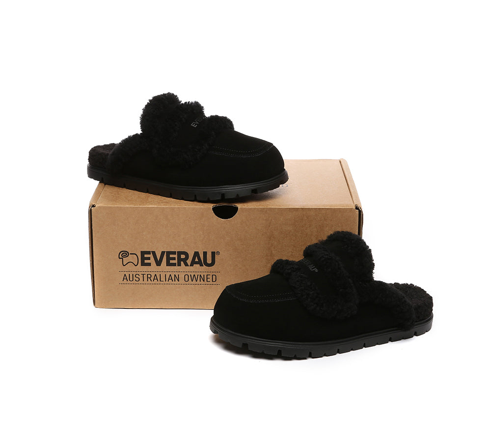 EVERAU® UGG Women Sheepskin Wool Shearling Lined Slippers Remi