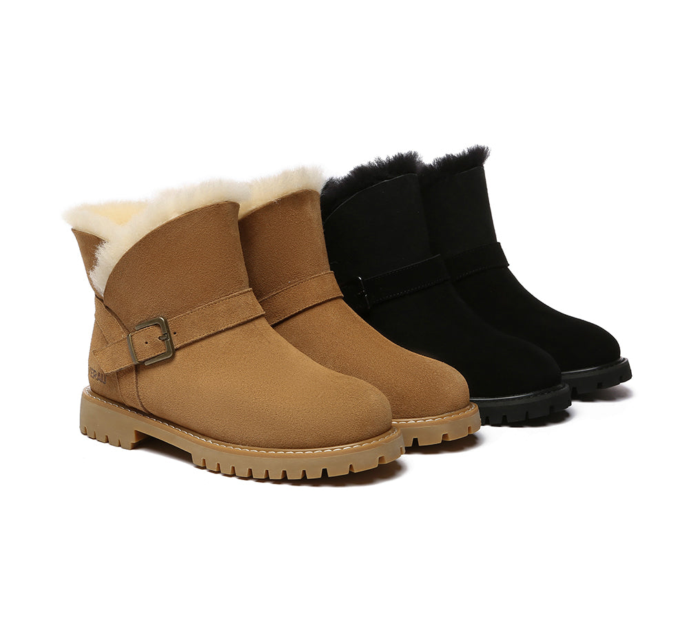 EVERAU® UGG Boots Women Sheepskin Wool Buckle Decor Ankle Polarwalk - UGG EXPRESS