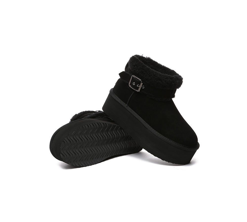 UGG EVERAU® UGG Boots Sheepskin Wool Adjustable Buckle Ankle Platform Ula - UGG EXPRESS