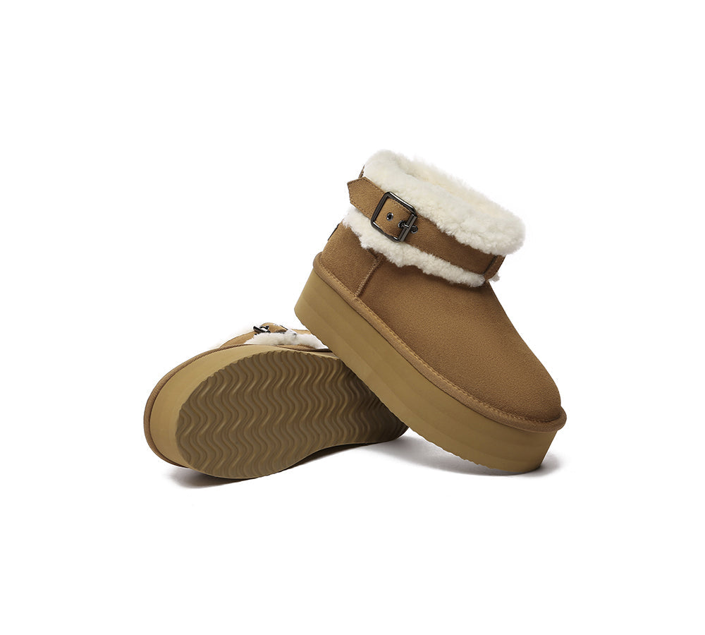 UGG EVERAU® UGG Boots Sheepskin Wool Adjustable Buckle Ankle Platform Ula - UGG EXPRESS