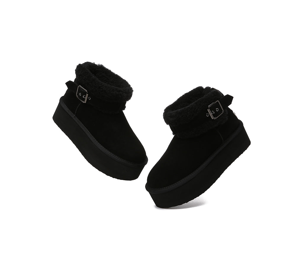 UGG EVERAU® UGG Boots Sheepskin Wool Adjustable Buckle Ankle Platform Ula - UGG EXPRESS