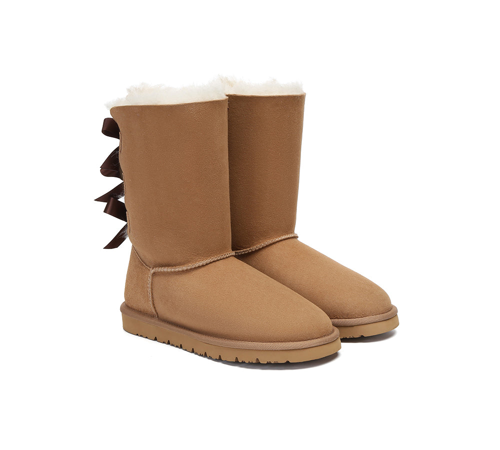 AUSTRALIAN SHEPHERD® UGG Boots Women Double faced Sheepskin Wool Tall Back Bow