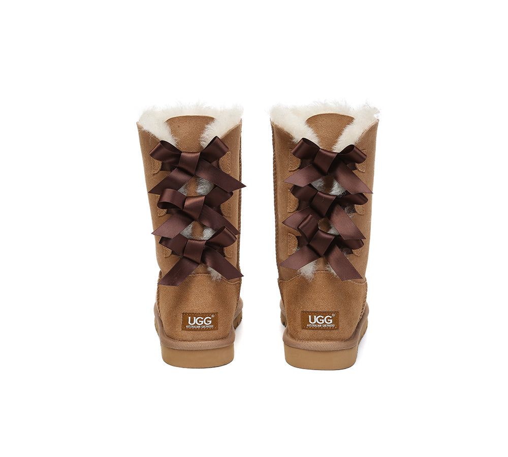 AUSTRALIAN SHEPHERD® UGG Boots Women Double faced Sheepskin Wool Tall Back Bow