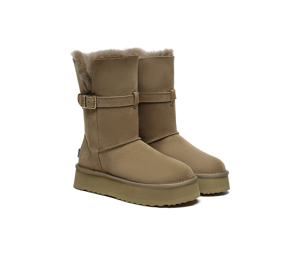 UGG EVERAU® 3-Way Style UGG Boots Women Sheepskin Wool Platform Short Valerie