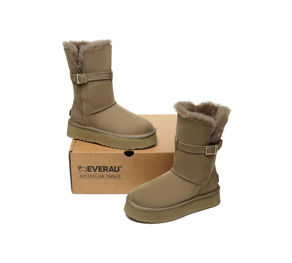 UGG EVERAU® 3-Way Style UGG Boots Women Sheepskin Wool Platform Short Valerie