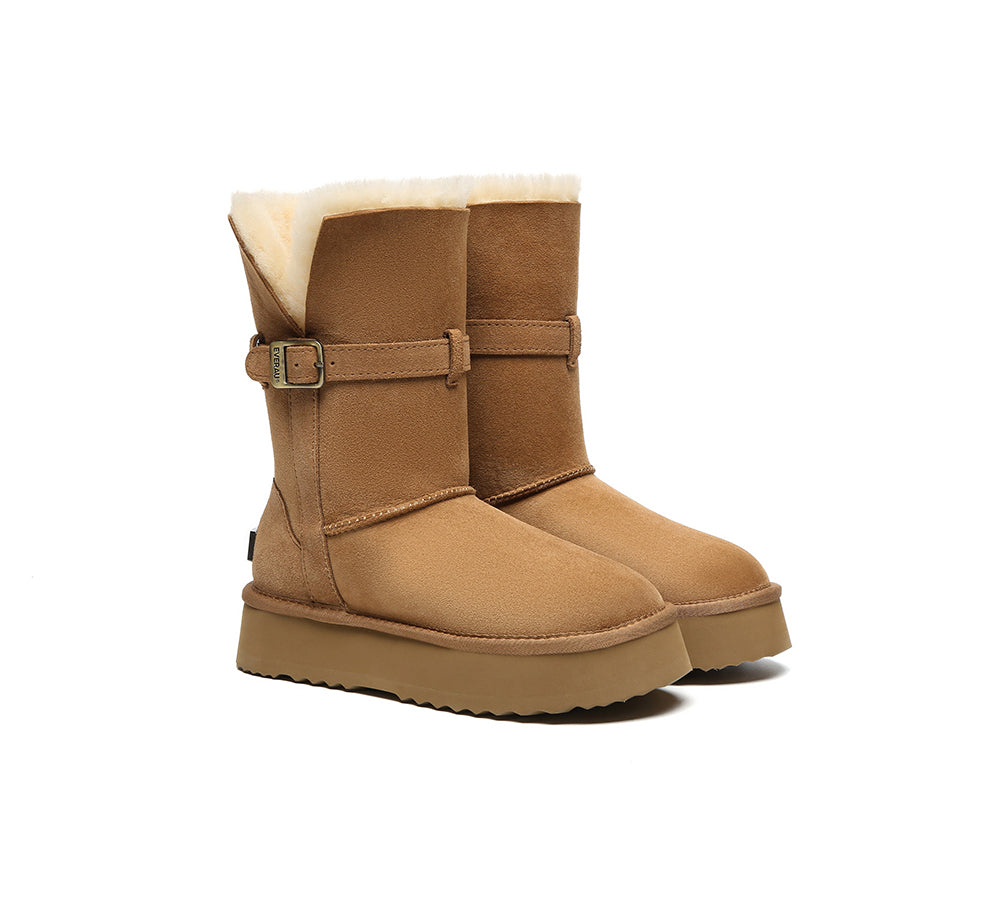 UGG EVERAU® 3-Way Style UGG Boots Women Sheepskin Wool Platform Short Valerie