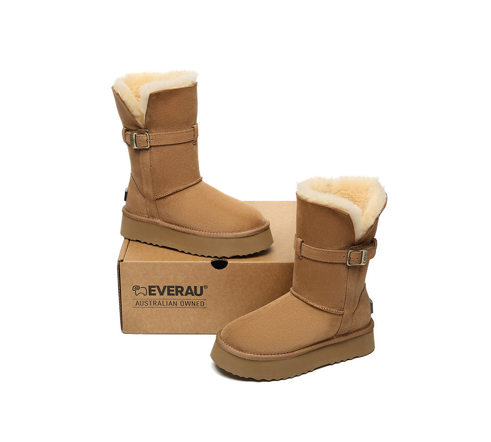 UGG EVERAU® 3-Way Style UGG Boots Women Sheepskin Wool Platform Short Valerie