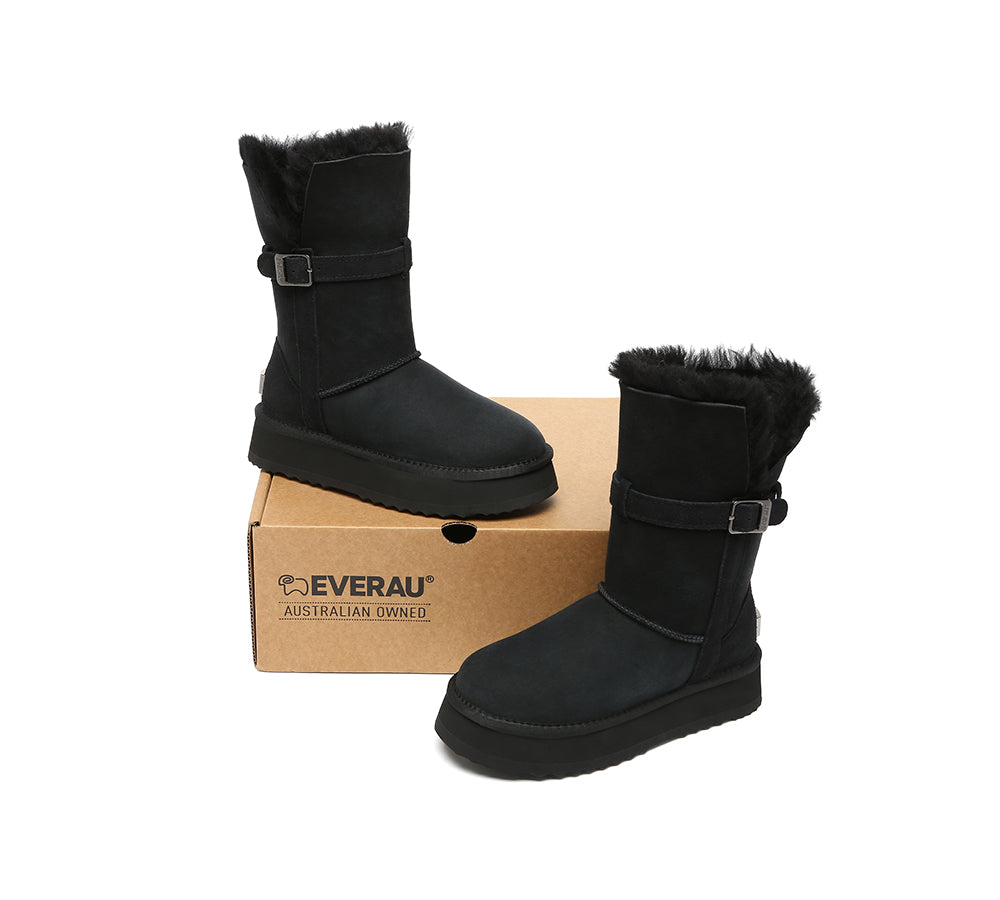 UGG EVERAU® 3-Way Style UGG Boots Women Sheepskin Wool Platform Short Valerie