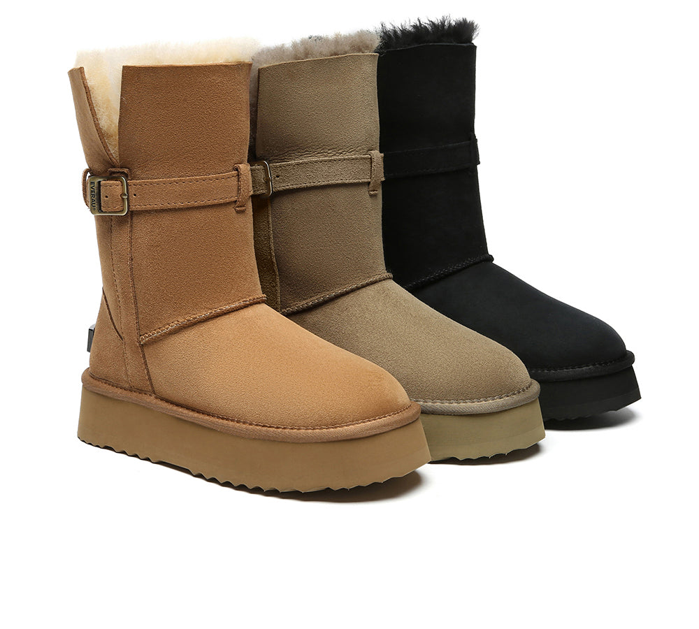 UGG EVERAU® 3-Way Style UGG Boots Women Sheepskin Wool Platform Short Valerie