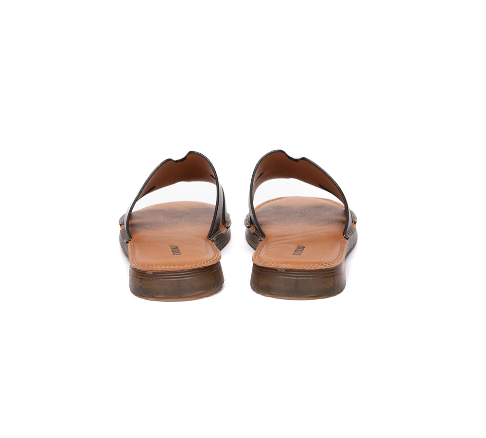 EVERAU® Women Slides Leather Ultra Soft Woven Flat Clovey EVERAU