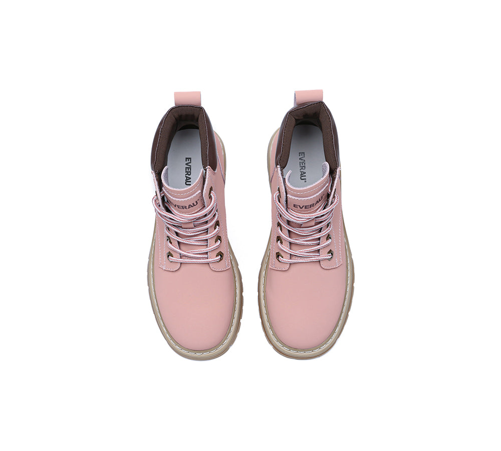 EVERAU® Women Leather Lace Up Chunky Boots Stephanie