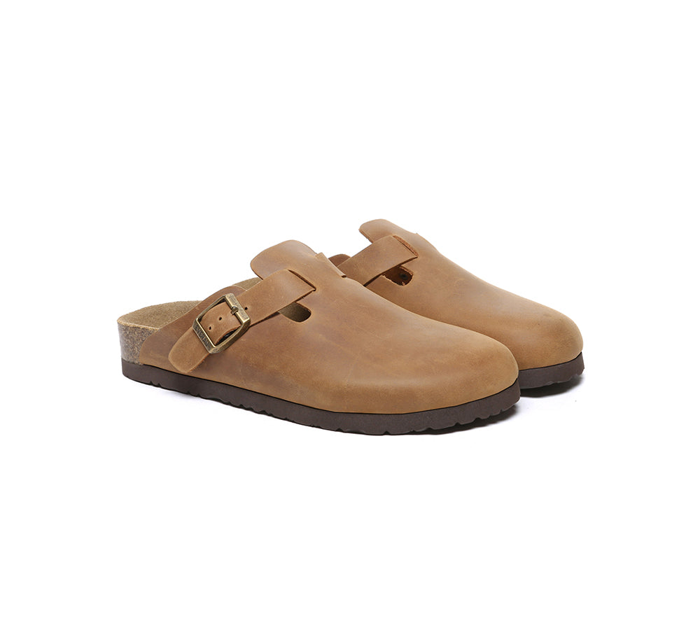 EVERAU® Women Leather Adjustable Buckled Straps Slip-on Flat Sandal Slides Brooklyn - UGG EXPRESS