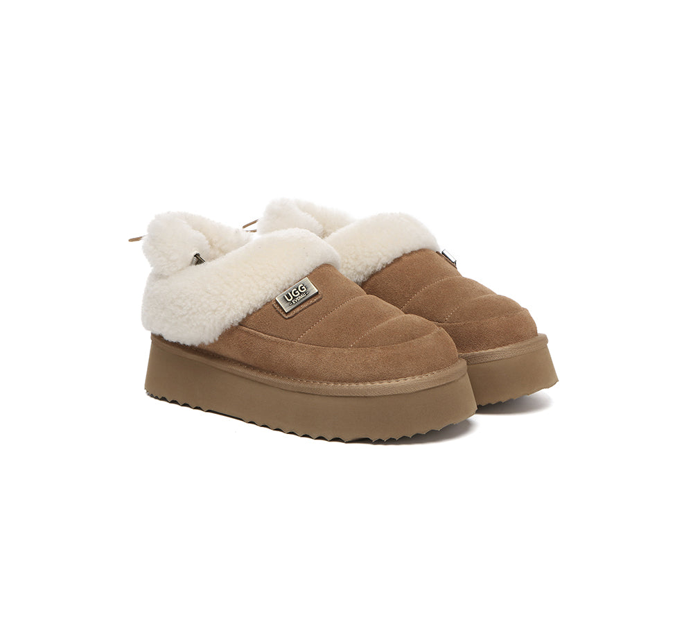 UGG EVERAU® 2-Way Style UGG Slippers Women Removable Wool Strap Drawstring Slingback Platform Paige