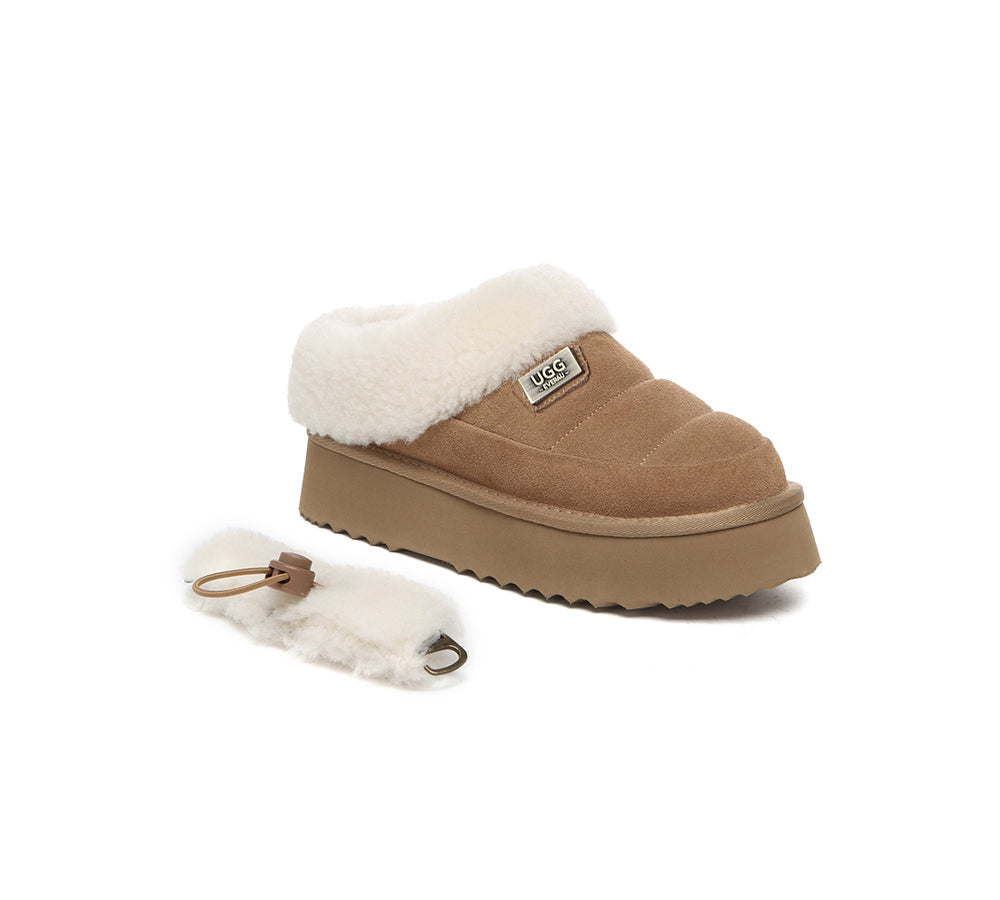 UGG EVERAU® 2-Way Style UGG Slippers Women Removable Wool Strap Drawstring Slingback Platform Paige