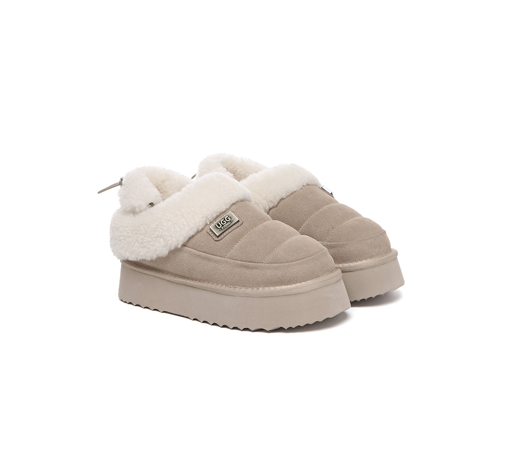 UGG EVERAU® 2-Way Style UGG Slippers Women Removable Wool Strap Drawstring Slingback Platform Paige