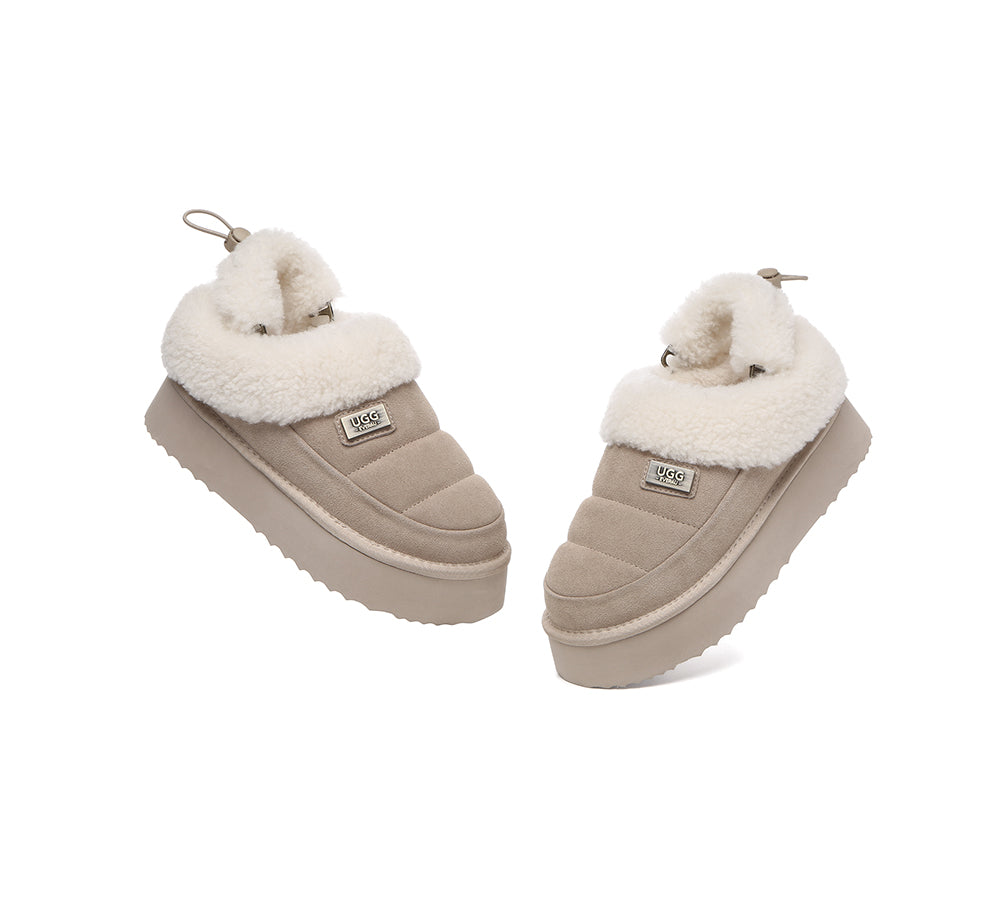 UGG EVERAU® 2-Way Style UGG Slippers Women Removable Wool Strap Drawstring Slingback Platform Paige