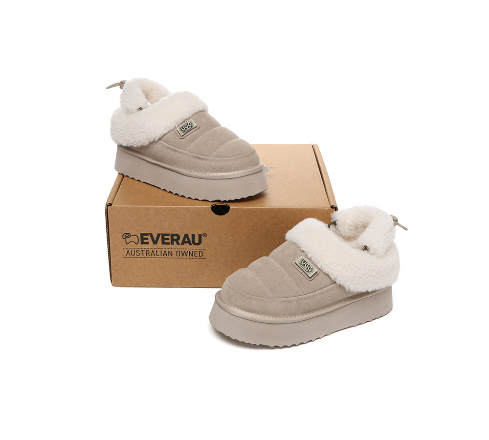 UGG EVERAU® 2-Way Style UGG Slippers Women Removable Wool Strap Drawstring Slingback Platform Paige
