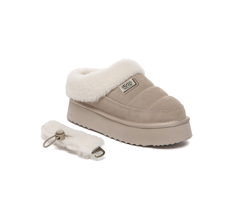 UGG EVERAU® 2-Way Style UGG Slippers Women Removable Wool Strap Drawstring Slingback Platform Paige