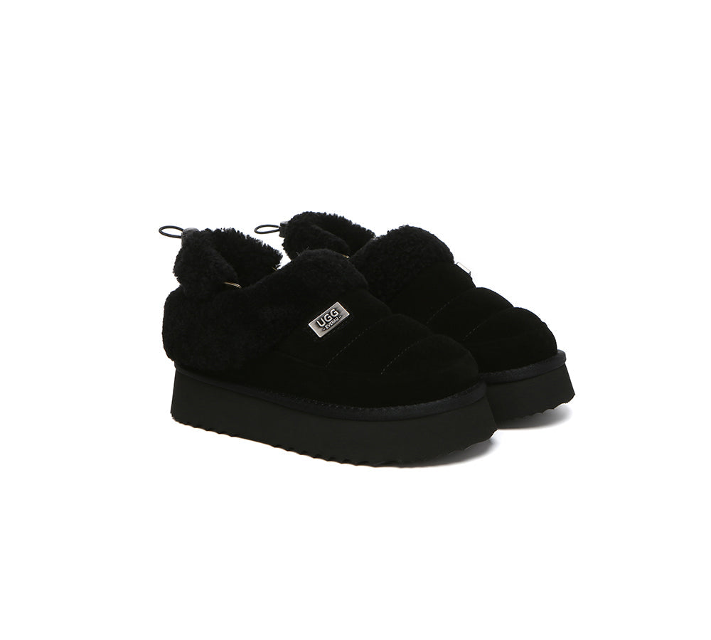 UGG EVERAU® 2-Way Style UGG Slippers Women Removable Wool Strap Drawstring Slingback Platform Paige