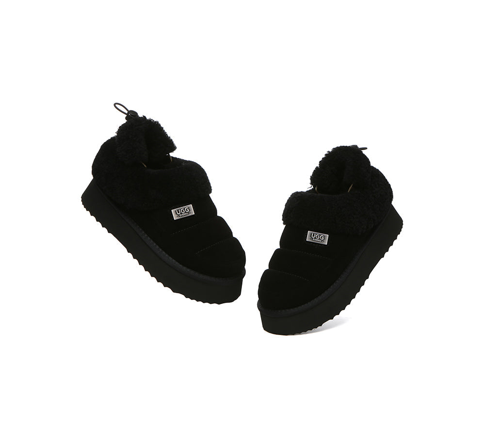 UGG EVERAU® 2-Way Style UGG Slippers Women Removable Wool Strap Drawstring Slingback Platform Paige