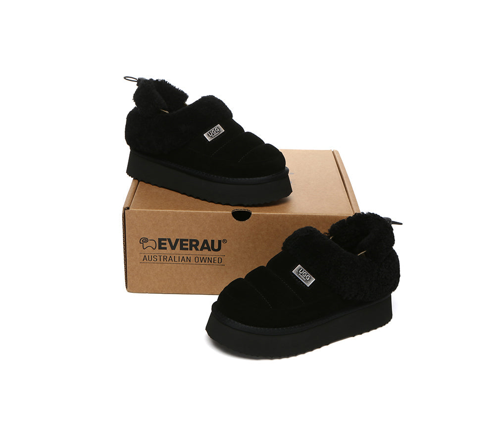 UGG EVERAU® 2-Way Style UGG Slippers Women Removable Wool Strap Drawstring Slingback Platform Paige