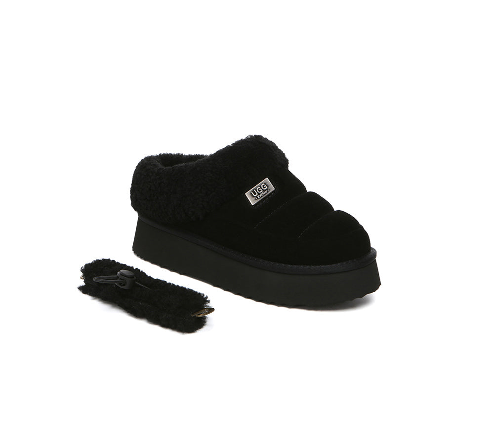 UGG EVERAU® 2-Way Style UGG Slippers Women Removable Wool Strap Drawstring Slingback Platform Paige