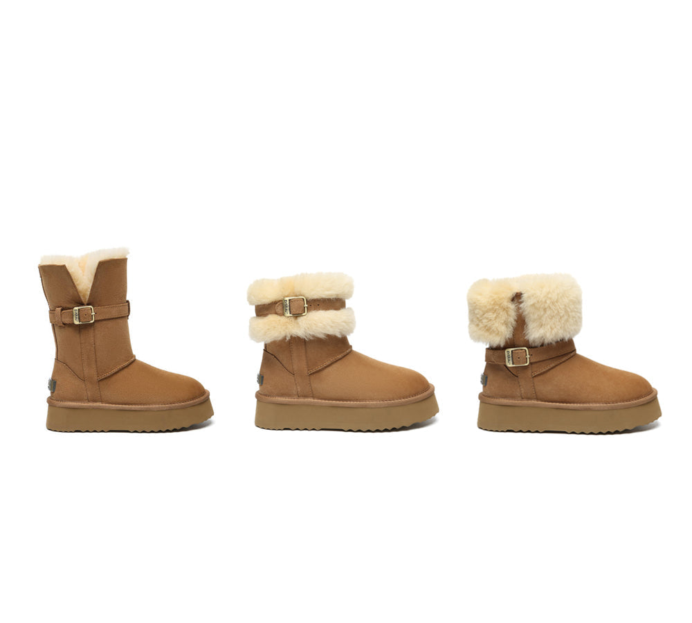 UGG EVERAU® 3-Way Style UGG Boots Women Sheepskin Wool Platform Short Valerie