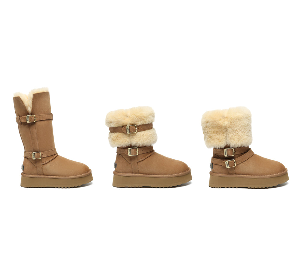 UGG EVERAU® 3-Way Style UGG Boots Women Sheepskin Wool Knee High Platform Tall Valerie
