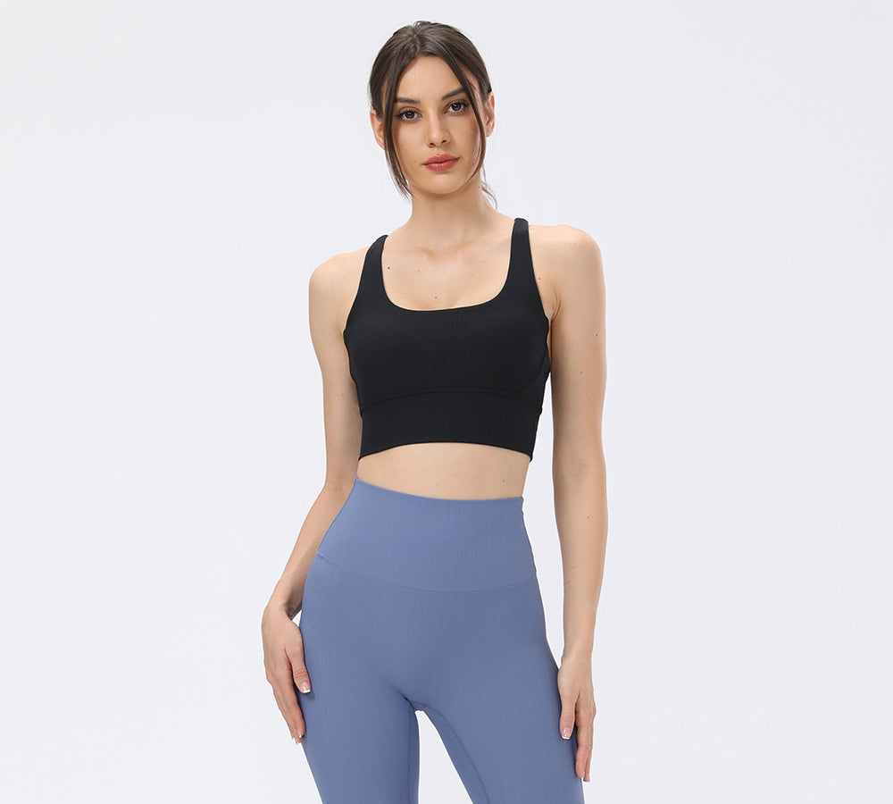Apparel - Criss-cross Back Flow Ribbed Sports Bra