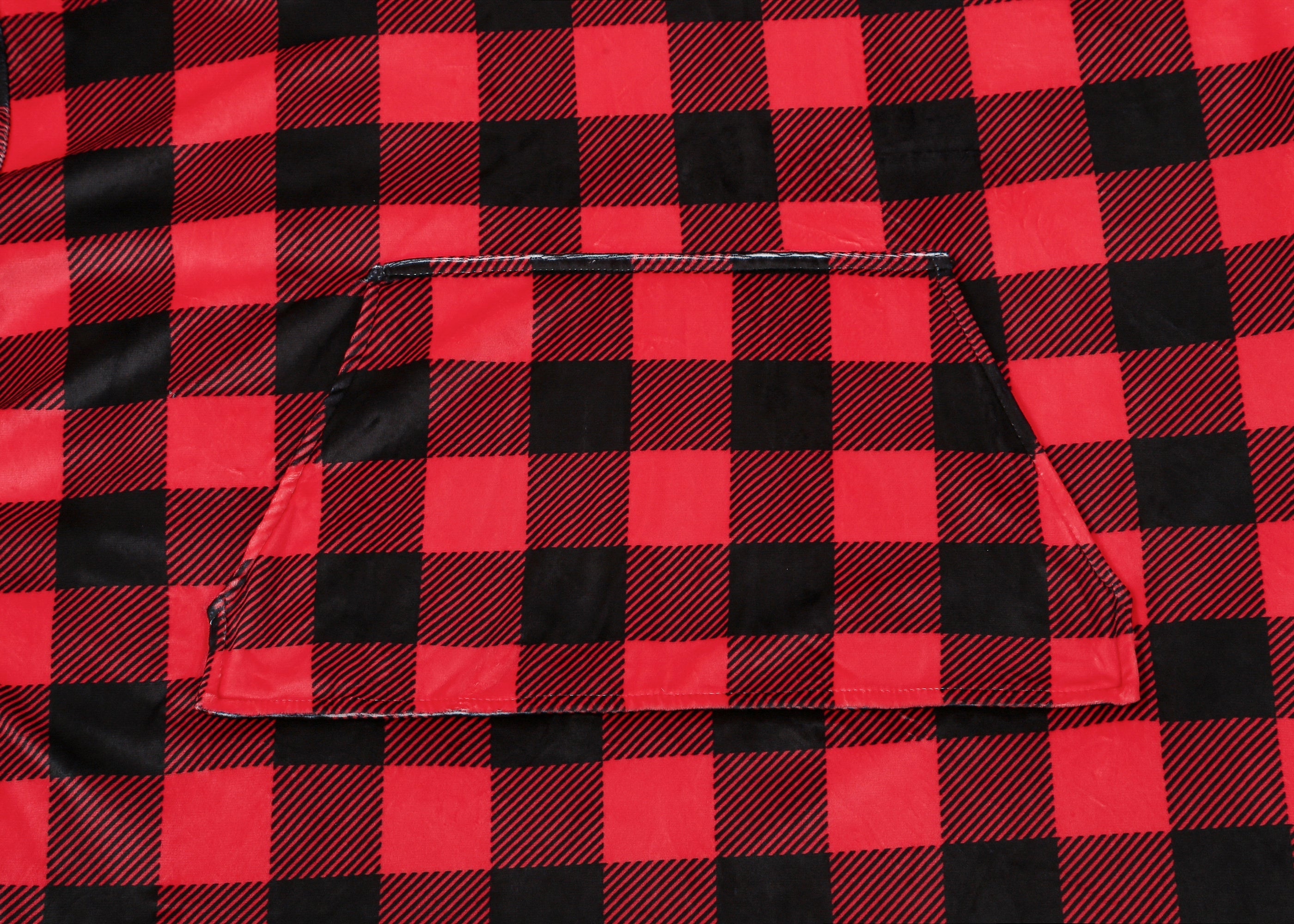 Apparel - Reversible Hoodie Blanket Unisex Black And Red Check