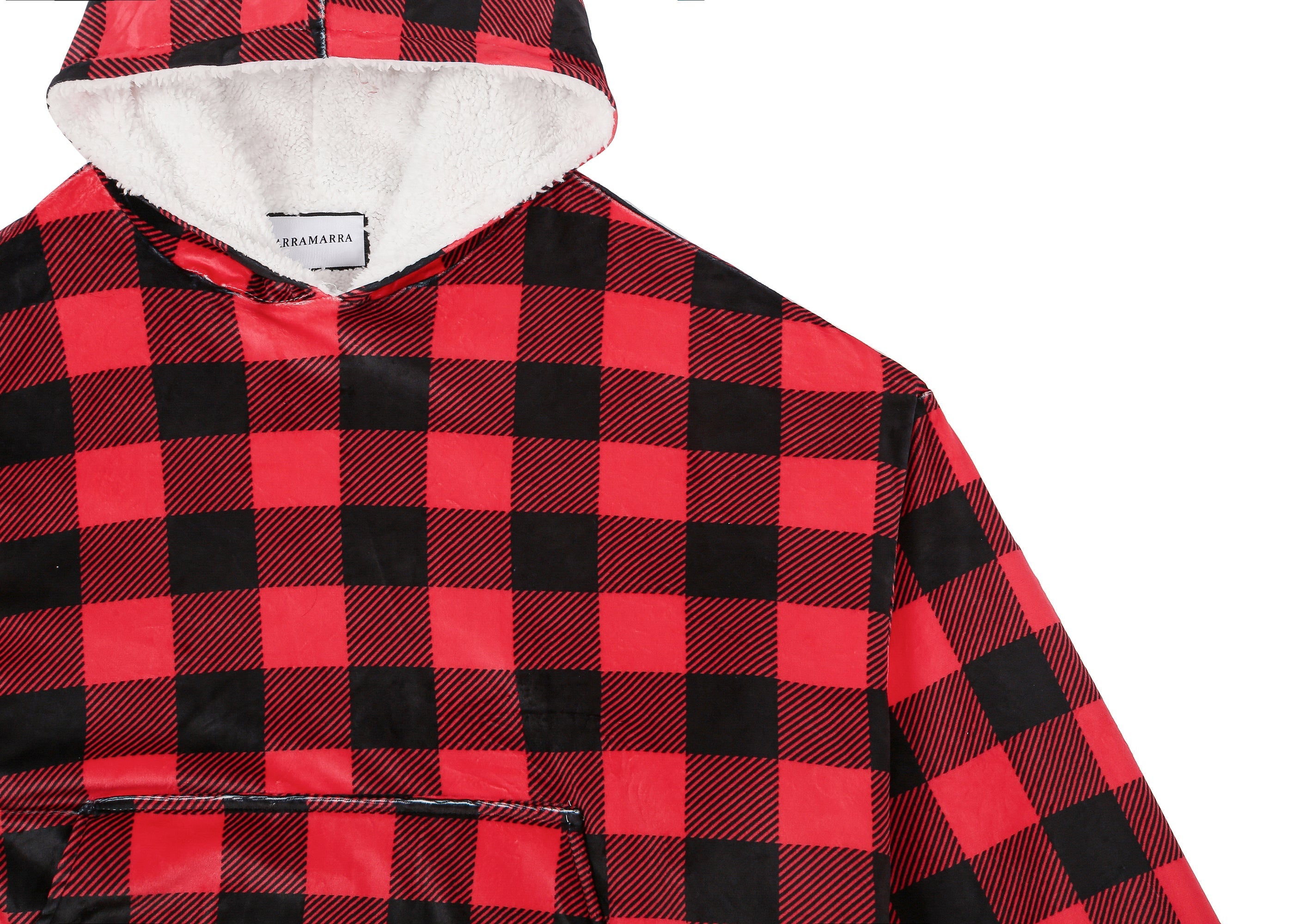 Apparel - Reversible Hoodie Blanket Unisex Black And Red Check