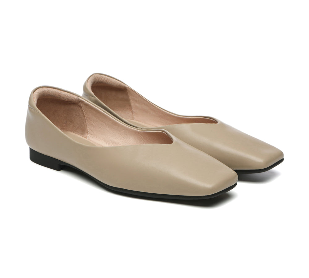 Flats - Square Toe Leather Ballet Flats Women Libera