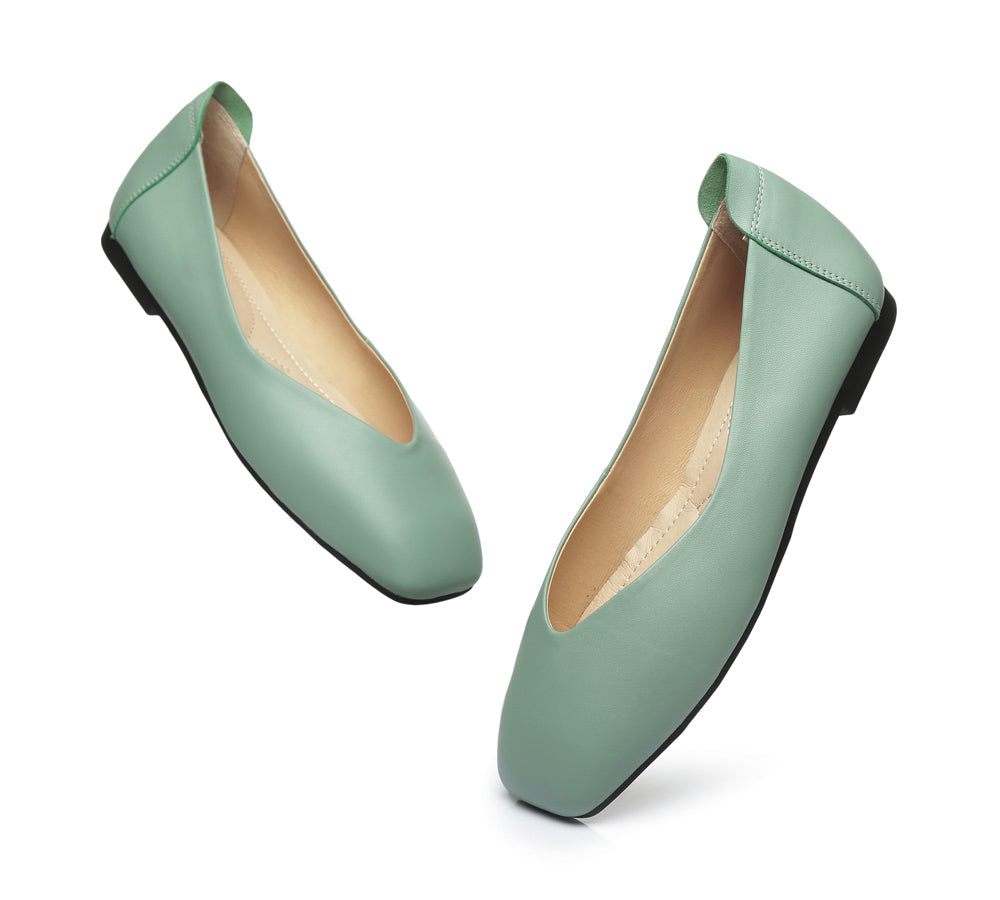 Flats - Square Toe Leather Ballet Flats Women Linda